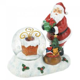 Christmas Collection Color-Changing LED Santa and Chimney Snow Globe Figurine