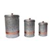 Galvanized Metal Lidded Canister With Copper Band; Set of Three; Gray