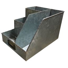 Decorative Multipurpose Metal Caddy with 4 Open compartment; Galvanized Gray