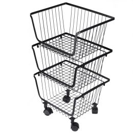 3 Layers Rotatable Baskets Kitchen Vegetable Fruits Rack Rolling Storage Cart