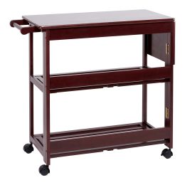 DunaWest 38 Inch Rubberwood Kitchen Cart; Knife Holder; Folding Frame; 2 Open Shelves; Brown