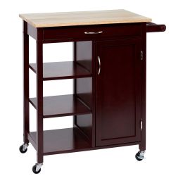 DunaWest Wooden Rectangular Kitchen Cart with 1 Door and Open Compartments; Espresso Brown