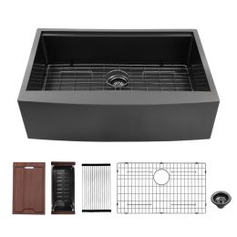 Gunmetal Black 33 in. Single Bowl Kitchen Sink with Workstation