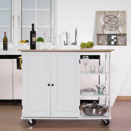 Kitchen Island Cart Wood Kitchen Islands with Large Trolley Cart with Large Cabinet, Towel Rack, Kitchen and Dining Room Utensils Organizer on Wheels