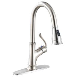 APPASO Kitchen Faucet with Pull Down Sprayer Stainless Steel Brushed Nickel - Single Handle Commercial High Arc One Hole Pull Out Kitchen Sink Faucets