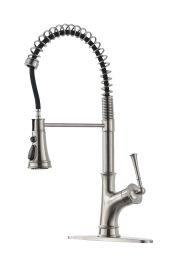 APPASO Commercial Spring Kitchen Faucet with Pull Down Sprayer Stainless Steel Brushed Nickel, Single Handle One Hole High Arc Kitchen Sink Faucet wit