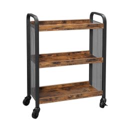 DunaWest 3 Tier Wood and Metal Kitchen Cart with Mesh Side Panel; Brown and Black