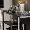 Contemporary Style Metal Bar Cart With Tempered Glass Shelves; Gunmetal Gray Black