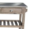 Dunawest 2 Drawers Wooden Frame Kitchen Cart with Metal Top and Casters; Brown and Gray