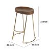 DunaWest Ela 24 Inch Mango Wood Counter Height Stool; Saddle Seat; Iron; Set of 2; Walnut Brown; Gold