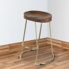 DunaWest Ela 24 Inch Mango Wood Counter Height Stool; Saddle Seat; Iron; Set of 2; Walnut Brown; Gold