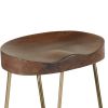 DunaWest Ela 24 Inch Mango Wood Counter Height Stool; Saddle Seat; Iron; Set of 2; Walnut Brown; Gold