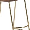 DunaWest Ela 24 Inch Mango Wood Counter Height Stool; Saddle Seat; Iron; Set of 2; Walnut Brown; Gold