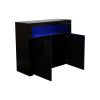 Living Room Sideboard Storage Cabinet Black High Gloss with LED Light, Modern Kitchen Unit Cupboard Buffet Wooden Storage Display Cabinet TV Stand wit