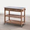 Dunawest 2 Drawers Wooden Frame Kitchen Cart with Metal Top and Casters; Brown and Gray