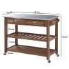 Dunawest 2 Drawers Wooden Frame Kitchen Cart with Metal Top and Casters; Brown and Gray