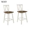 Farmhouse 2-Piece Counter Height Dining Chair Set, Wooden Kitchen Chair Set for Small Places, Walnut+Distressed White, Set of 2