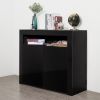 Living Room Sideboard Storage Cabinet Black High Gloss with LED Light, Modern Kitchen Unit Cupboard Buffet Wooden Storage Display Cabinet TV Stand wit