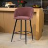 Modren Bar Stools Set of 2, 28'' Stools with Back for Kitchen, Metal Frame Velvet Upholstered, Kitchen Stools for Island, Rose