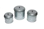 Galvanized Metal Lidded Canister With Ball Knob; Set of Three; Gray