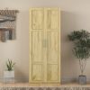 High wardrobe and kitchen cabinet with 2 doors and 3 partitions to separate 4 storage spaces, oak