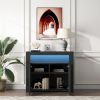 Living Room Sideboard Storage Cabinet Black High Gloss with LED Light, Modern Kitchen Unit Cupboard Buffet Wooden Storage Display Cabinet TV Stand wit