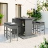 5-Piece Rattan Dining Table Set, PE Wicker Square Kitchen Table Set with Storage Shelf and 4 Padded Stools for Poolside, Garden, Gray Wicker+Dark Gray