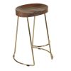 DunaWest Ela 24 Inch Mango Wood Counter Height Stool; Saddle Seat; Iron; Set of 2; Walnut Brown; Gold