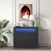 Living Room Sideboard Storage Cabinet Black High Gloss with LED Light, Modern Kitchen Unit Cupboard Buffet Wooden Storage Display Cabinet TV Stand wit