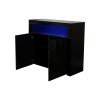 Living Room Sideboard Storage Cabinet Black High Gloss with LED Light, Modern Kitchen Unit Cupboard Buffet Wooden Storage Display Cabinet TV Stand wit