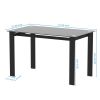 Modern tempered glass black dining table;  simple rectangular metal table legs living room kitchen table