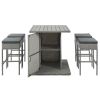 5-Piece Rattan Dining Table Set, PE Wicker Square Kitchen Table Set with Storage Shelf and 4 Padded Stools for Poolside, Garden, Gray Wicker+Dark Gray