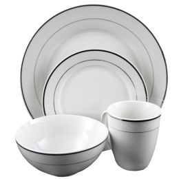 Gibson Home Palladine 16 Piece Ceramic Double Platinum Banded Dinnerware Set