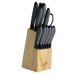 Gibson Home Dorain 14 Piece Stainless Steel Cutlery Set in Black with Wood Block