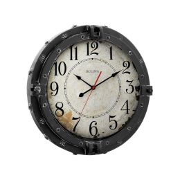 Bulova C4823 Navigator Wall Clock, 18, Brown Weathered Finish