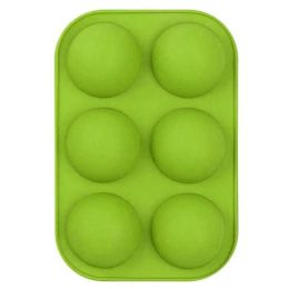 6 Holes DIY Ball Sphere Mold Silicone Cake Chocolate Candy Mould Kitchen Baking Soap Jelly Mold (Color: Green, size: 2pcs)