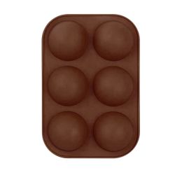 6 Holes DIY Ball Sphere Mold Silicone Cake Chocolate Candy Mould Kitchen Baking Soap Jelly Mold (Color: brown, size: 2pcs)