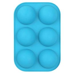 6 Holes DIY Ball Sphere Mold Silicone Cake Chocolate Candy Mould Kitchen Baking Soap Jelly Mold (Color: Blue, size: 2pcs)