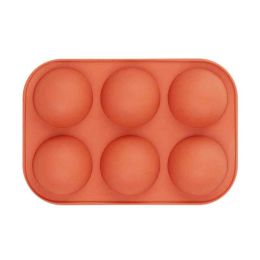 6 Holes DIY Ball Sphere Mold Silicone Cake Chocolate Candy Mould Kitchen Baking Soap Jelly Mold (Color: Brick Red, size: 1Pcs)