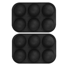 6 Holes DIY Ball Sphere Mold Silicone Cake Chocolate Candy Mould Kitchen Baking Soap Jelly Mold (Color: Black, size: 2pcs)