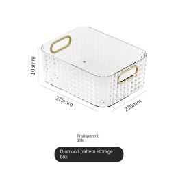 Yimijia Desktop Cosmetics Storage Box Sundry Snack Storage Basket Kitchen Sorting Box Household Plastic Storage Box (colour: Transparent gold)