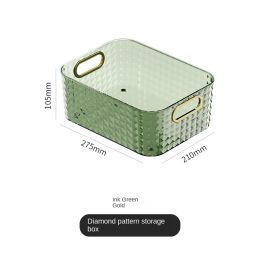 Yimijia Desktop Cosmetics Storage Box Sundry Snack Storage Basket Kitchen Sorting Box Household Plastic Storage Box (colour: Dark green gold)