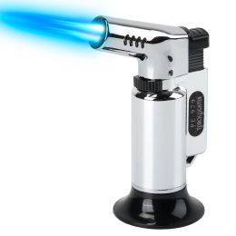 Culinary Butane Torch Lighter Refillable Blow Torch Adjustable Flame Kitchen Cooking BBQ Torch  (Gas Not Included) (Color: Silver)