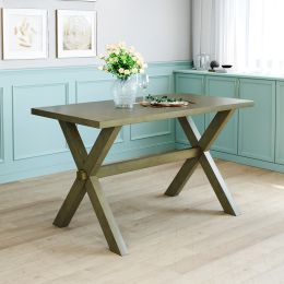 Farmhouse Rustic Wood Kitchen Dining Table with X-shape Legs (Color: Green)