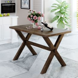 Farmhouse Rustic Wood Kitchen Dining Table with X-shape Legs (Color: brown)