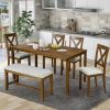 6-Piece Kitchen Dining Table Set Wooden Rectangular Dining Table, 4 Dining Chairs and Bench Family Furniture for 6 People