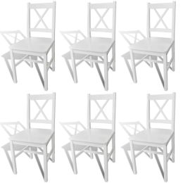 Dining Chairs 6 pcs White Pinewood (Color: White)