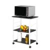 Baker's Rack 3-Tier Kitchen Utility Microwave Oven Stand Storage Cart Workstation Shelf(Vintage Board Top Black Metal Frame) RT