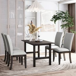 Farmhouse 5-Piece Wood Dining Table Set for 4;  Kitchen Furniture Set with 4 Upholstered Dining Chairs for Small Places; (Color: Gray)