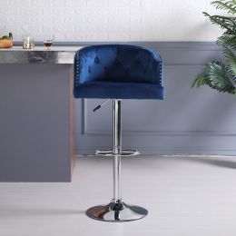 Givenusmyf European style bar stool set of 2, adjustable bar stool with backrest, velvet swivel bar stool, suitable for living room, dining room, bar (Style: European style, colour: blue)